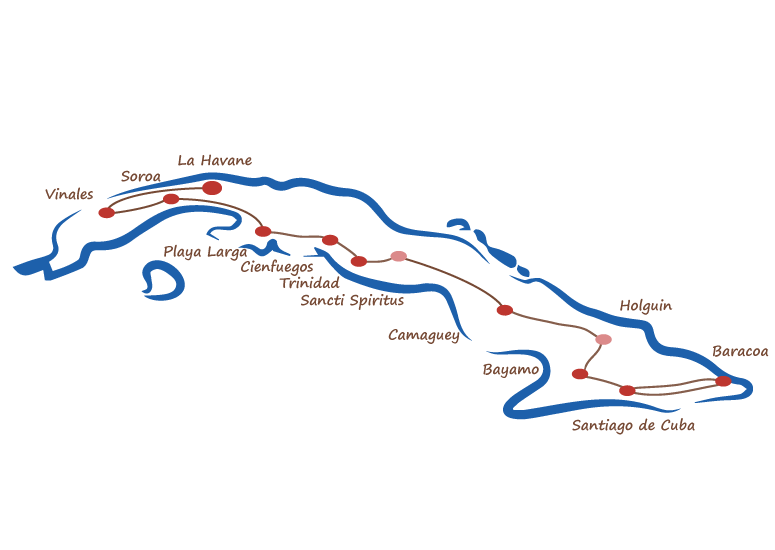 carte cuba circuit traversée de cuba chauffeur privé