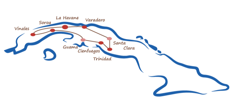 carte circuit découverte de Cuba par voyage chez l'habitant à Cuba