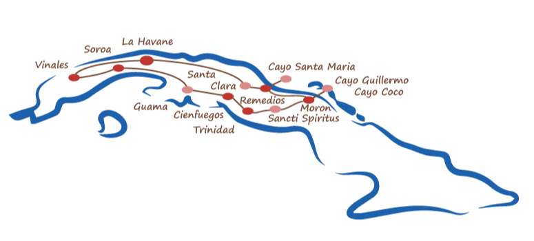 carte circuit Panorama cubain voyage chez l'habitant à Cuba