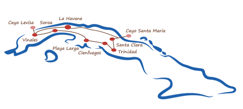 carte circuit découverte de Cuba par voyage chez l'habitant à Cuba
