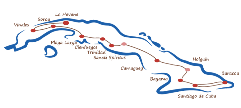 carte circuit Traversée de Cuba : De La Havane à Santiago